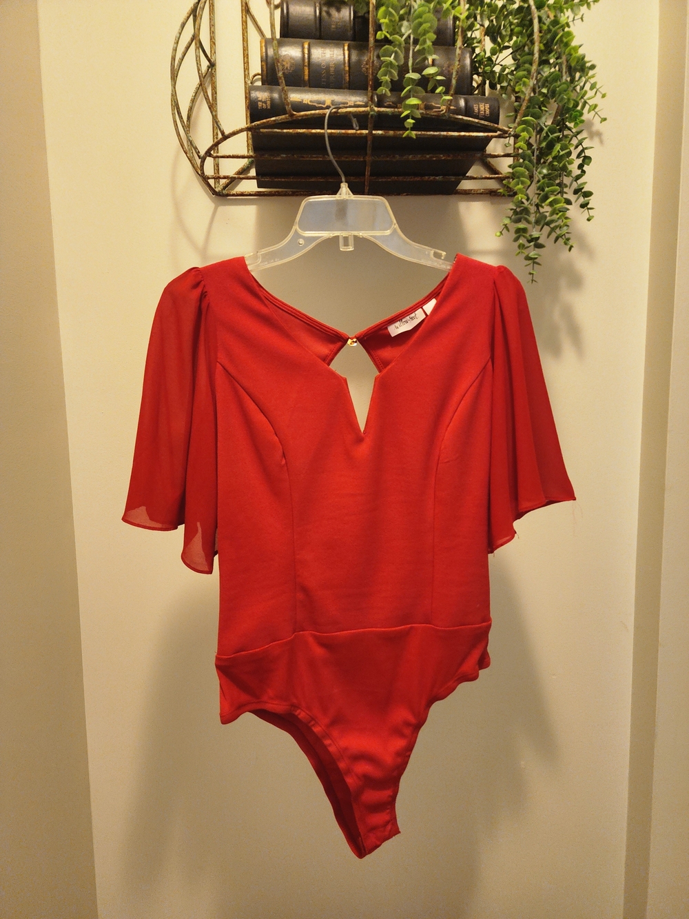 Red Women's Keyhole Bodysuit Top